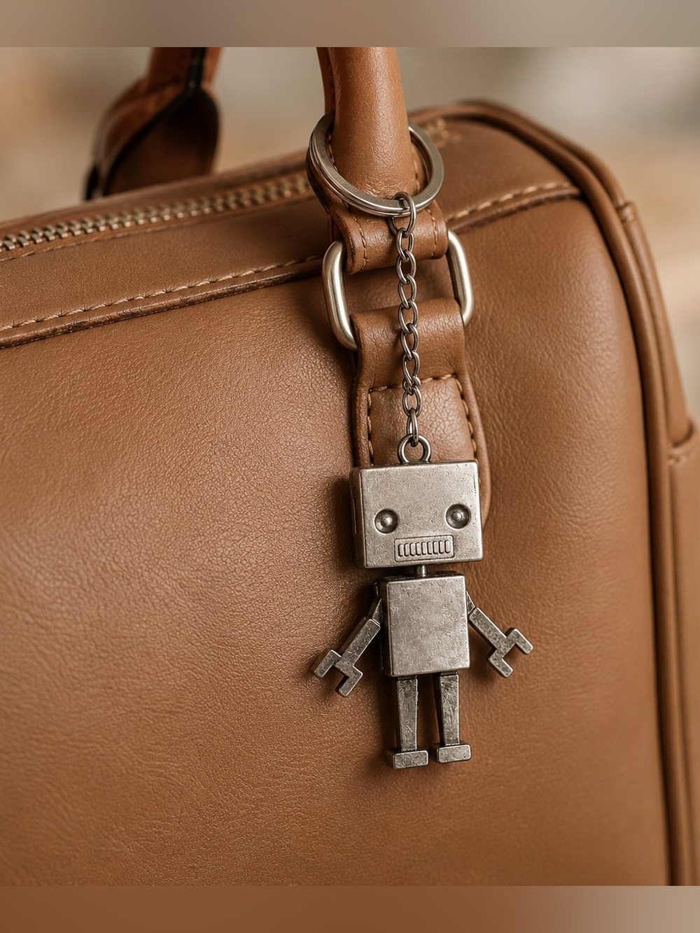 Robot Articulated Keychain, Silver Metal, Movable Charm